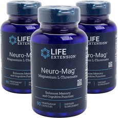 LIFE EXTENSION Neuro-Mag左旋蘇糖酸鎂素食膠囊, 90顆, 3罐