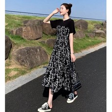 여름 여행 데일리 여성 꽃무늬 레이어드 반팔 원피스