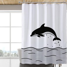 LLSCL 레몬 옐로우 패브릭 샤워 커튼 라이너 자석 포함 방수 호텔 품질 182.9 x 182.9cm(72 7_154938, 돌고래 바다_154938