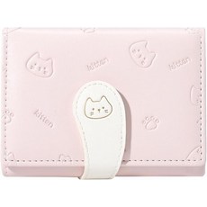 [ 685920 ] 라펜사 여성용 귀여운 지갑 스몰 지갑 PU 가죽 바이폴드 카드 홀더 신분증 창문 여아용 핑크 고양이