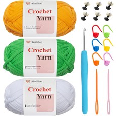 초보자를 위한 크로셰 실 3개의 x 1.75온스 아미구루미 이지 공룡 키트 보기 쉬운 실밥 최악의 중간 4 면나일론 블렌드, Green/White/Yellow