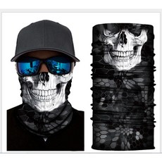 廣隆 新潮流百變頭巾 魔術頭巾 防風防塵 騎行面罩 運動頭巾 防曬 頭套 圍脖 口罩 面罩 抗UV 透氣 吸汗 排汗, 1個, 白骷髏
