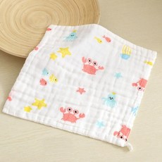 六層紗布口水巾方巾：柔軟吸水、多用途, 1個, 29-小螃蟹【30*30】, 白色