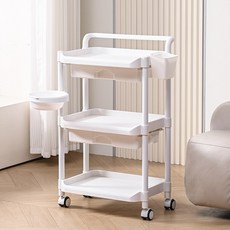 3단 미용 카트 뷰티 웨건 다용도 이동식 트롤리, 화이트