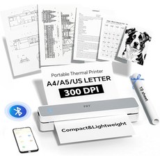여행용 PRT 휴대용 프린터 무선 열 잉크 없는 소형 블루투스 모바일 8.5인치 X 11인치 미국 문자 지원 A4 휴대폰 사무용 노트북 차량 가정용 300 DPI 블랙, White, Printer+10Sheets