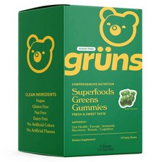 Gruns 超級食物 綠色清新甜美風味 無糖軟糖, 1個