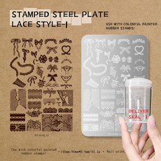 네일 템플릿 스탬프 플레이트 인감 키트 꽃 레이스 잎 나비 디자인 아트 폴란드어 인쇄 스텐실 매니큐어 도구, 옵션17) 18, 1개