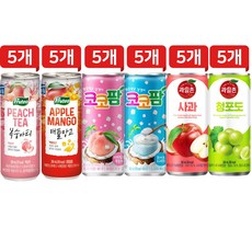 과즙 캔음료 6종 각 5개씩 혼합(푸르티복숭아+애플망고+코코팜피치+코코팜화이트+과일촌사과+과일촌청포도), 30개, 240ml