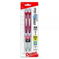 146512 Pentel EnerGel 펄 리트랙터블 리퀴드 젤 펜 니들 팁 (0.7mm) 미디엄 라인 레드 잉크 2팩 (BLN77WBP2B), 2 Count (Pack of 1)