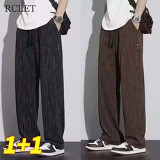 RCLET 1+1 남성 여름 빈티지 얇은 스트라이프 세미 팬츠 와이드 트레이닝 바지