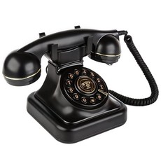 SANGYN 레트로 유선 전화 클래식 회전 책상 패션 사무실용 올드 및 디자인 가정, Button Dial, Bla