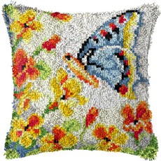 LUBOT 53.3cm X 38.1cm(21 x 15인치) 등대 래치 후크 키트 성인용 러그 베개 커버 프린트 캔버스 패턴 크로셰 초보자용, B 옐로우 버터플라이 쿠션 커버