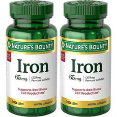 Nature’s Bounty Iron 65mg 325 mg Ferrous Sulfate Cellular Energy Support Promotes Normal Red Bl