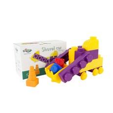 UNIPLAY抗菌軟積木交通系列挖土機組，安全無毒，激發創意，培養認知能力, 1個, 黃色、紫色、紅色、藍色、橙色
