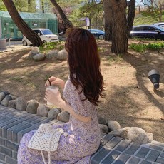 BLANCSHOP 碎花泡泡短袖V領連身長裙, 紫丁香