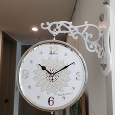 금빛 해바라기 무소음 벽시계 (양면), 화이트