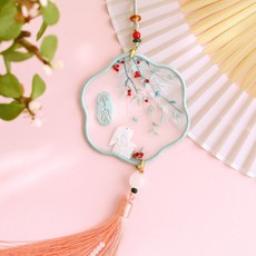 熱銷 刺繡手工diy材料包 自繡製作平安福禦守書簽掛件雙麵繡蘇繡送男友禮物, 軍綠色 清秋平安-繃+禮盒, 1個