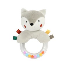 JoyBaby嬰兒手搖鈴 彩珠圓環手搖鈴 北歐風安撫娃娃手搖鈴 安撫玩具 搖鈴玩具, 狐狸款-圓環彩珠搖鈴, 1個