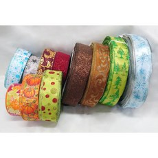 節慶織帶63MM(含鐵絲) 水藍 雪紗 燙金 閃蔥 南瓜 聖誕樹 雪花, 1個
