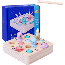 磁性釣魚玩具遊戲 玩具釣魚旅上遊戲 禮物適合 2 3 歲基礎 教育發展海洋動物和數字學習玩具, 1個, 21