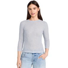 Vince 여성용 마이크로 스트라이프 7부 소매 크루넥 티 오프 화이트/버베나 150522