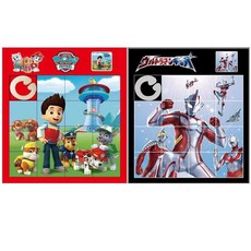 臺灣-出貨滑動拚圖塑料拚闆卡通移動滑塊16格兒童益智移動華容道汪汪隊玩具, 地面狗+奧特曼, 1個