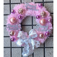 洋洋小品42cm手作粉紅聖誕花圈，聖誕節裝飾花環，桃園中壢聖誕樹佈置, 1個, 金紅色