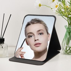 휴대용 탁상 접이식 거울 메이크업 거울 접이식 미니 여행용, 11cmx16cm, 블랙