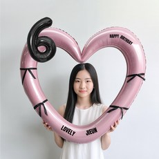 해피제이니 블랙 숫자 하트프레임 풍선 생일파티용품세트(프리레터링 시트지 포함) 포토존, 1세트, 6 핑크하트