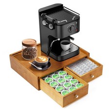 Inlisy 길이 40.8cm(15.8인치) x 너비 29.2cm(11.8인치) 높이 10.2cm(4인치) 나무 K컵 보관함 보관 기능이 있는 큐리그 스탠드 커피 포드 홀더