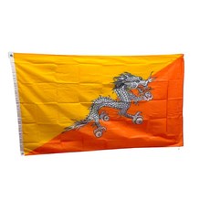 부탄 국기 Bhutan flag 90x150cm 폴리에스터 90g 금속 고리 이중 스티치 마감, 1개, ORANGE+YELLOW+WHITE