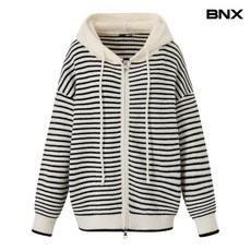 BNX스트라이프 후드 배색 집업 니트 가디건 BX4CD046L0773355