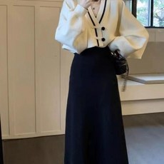 저고리 여성 볼레로 숏가디건 니트 크롭 가디건 긴소매 화이트