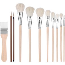 아크릴 페인팅용 11Pcs 걸레 브러시 블렌딩 수채화용 나무 손잡이가 달린 다양한 크기의 염소 털 유화 구아슈 페이스 바디
