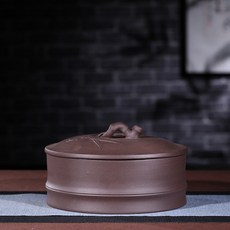 宜興紫砂茶葉罐 一餅/二餅/三餅罐 竹段紫砂缸 竹葉醒茶罐 普洱茶盒, 竹段二餅, 1個