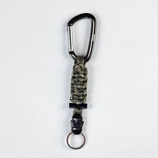 傘繩D環戰術掛鉤 附打火石 手工編織傘繩 戶外 安全 警消 導遊 教練, 迷彩(第二代), 1個