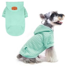 BEAUTYZOO 포켓이 있는 소형견 후드 스웨터 남아 여아용 강아지 옷 와플 같은 라미네이트 면 반려동물 코트 모자와 목줄 구멍 다크 그레이 SM, S/M (Back: 14",Chest: 19", Nec, 민트 그린
