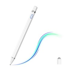 JAMJAKE 정전식 스타일러스 펜 스마트 터치펜 아이패드/스마트폰 전기종 호환 2in1 듀얼 펜촉+펜캡 디자인 정전기 방지 장갑 포함 SP6, 화이트, 1개