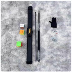 碳素臺球桿黑科技碳纖維桌球桿，斯諾克小大頭中式黑八9球桿入門撞球桿，專業檯球桿, 碳素銀灰單杆+杆桶（備註小頭中頭或大頭, 1個