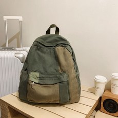 復古撞色帆布雙肩包, 綠色, 1個