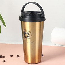 304 스테인리스 보온병 컵 휴대용 손잡이 커피 컵 500ml 금색, 6개