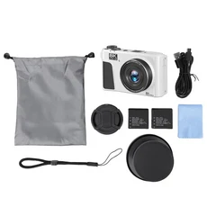 88MP 8K 카메라 18배 줌 자동 초점 3인치 180 ° 플립 스크린 듀얼 배터리 WiFi 미러리스 렌즈 캡 포함 32G, 02 하얀색