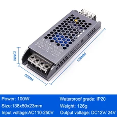 AC-DC 12V 변압기 60W 100W LED 전원 공급 장치 스트립 라이트용 초박형 AD 드라이버 220V, 02 24V, 05 100W