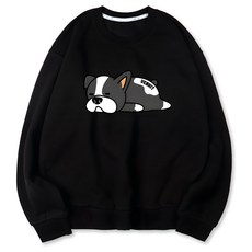 VENHIT Lazy Dog圖案寬鬆棉質雙面布大尺碼大學T