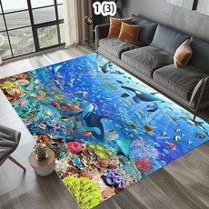 수중 세계 물고기 떼 프린트 카펫 돌고래 산호 침실 거실 주방 장식 러그
