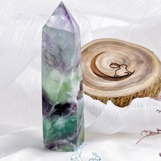 ₍мσσи_нασ ᙏ̤̫͚ ₎白24 螢石柱 千歲綠 綠紫 紫紺色 雷雨感 紫然生態 帶天然小礦缺 帶彩虹光, 1個