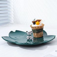多層水果盤 零食盤 點心架 輕奢下午茶 裝飾擺件, 綠盤銀熊23CM盤子 2組, 綠盤銀熊