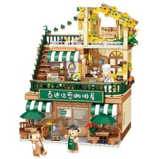 Inbrixx 泰迪熊 咖啡廳/便利店 街景積木擺件, 881101泰迪熊治愈咖啡屋