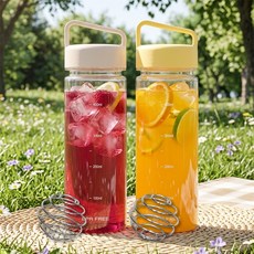 위드 눈금 쉐이커보틀 핸디 손잡이 트라이탄 물병 2P, 1세트, 500ml, 아이보리,옐로