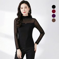 지스터프 여성 라인댄스 상의 긴팔 하이넥 시스루 댄스복 블라우스